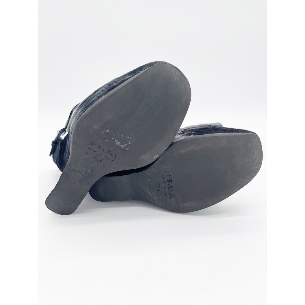 Prada Vintage Fall 2004 Runway Blue Velvet Sculptural Wedge Sandals IT 35.5 - Picture 10 of 12